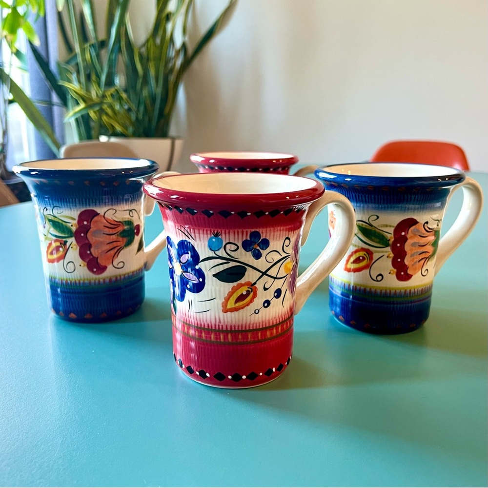 Handpainted 4 Mug Set, New, Unused